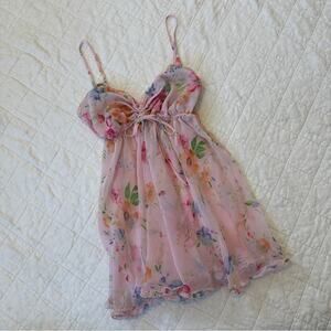 Vintage Sheer Floral Victoria's Secret Pink Babydoll Slip Dress XS Y2K